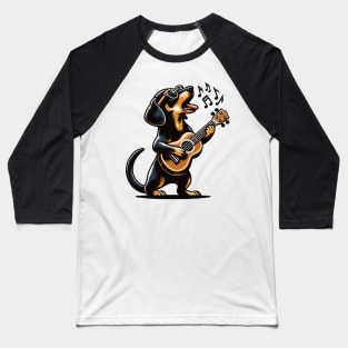 Dog Playing Guitar Singing Dachshund Wiener Dog Funny Baseball T-Shirt